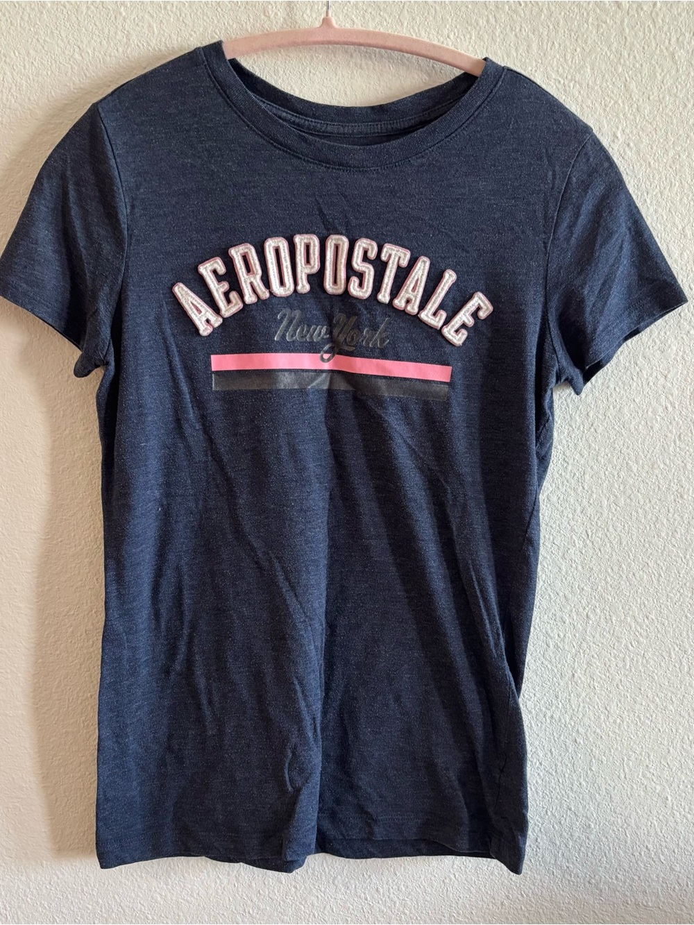 Y2K Aeropostale Navy NYC Heathered Tight Fit Longline T-Shirt Size M